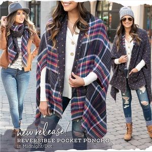 Reversible Pocket Poncho - Midnight Dot